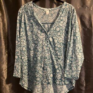 H&M Raglan Teal Floral Popover Blouse sz XL